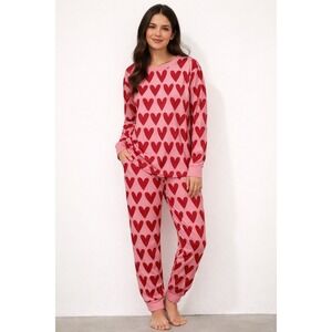 NWT Jess Lea Valentine's Day Pink Red Heart Lounge Set Top Jogger Pant XL Pajama